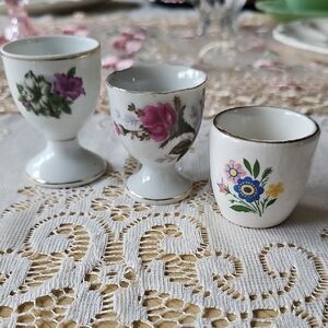Vintage Set Of 3 Floral Porcelain Egg Cups